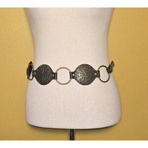 Brown Joint Medallion Belt Disc Moroccan Chain Belt Y2K Boho Gold Brass Tone Hea